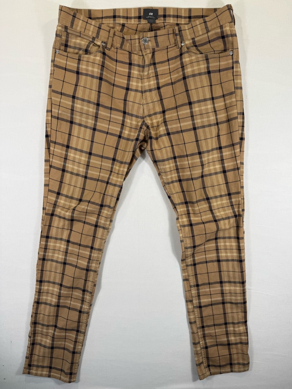 H&M Tan Plaid Slim Chinos